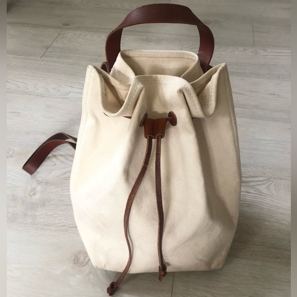 Madewell Canvas Leather Somerset Drawstring Backpack Purse - Picture 4 of 16